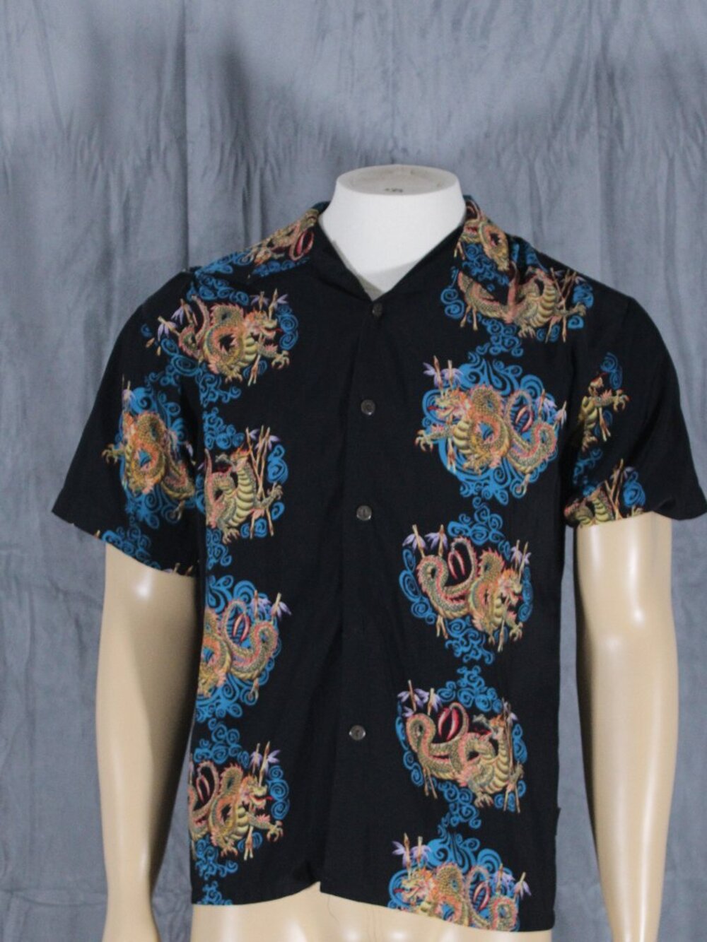 Vintage Button-Down Shirt - Dragon Graphics Buzz Rock - Men's Large